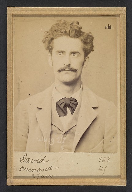Alphonse Bertillon, David. Armand, Auguste. 27 ans, né à Gien (Loiret). Faïencier. Anarchiste. 1/3/94.