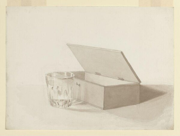 Potter, Beatrix, Drawing of a wooden box and glass tumbler