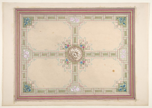 Jules-Edmond-Charles Lachaise, Design for a ceiling with floral accents and Greek key border