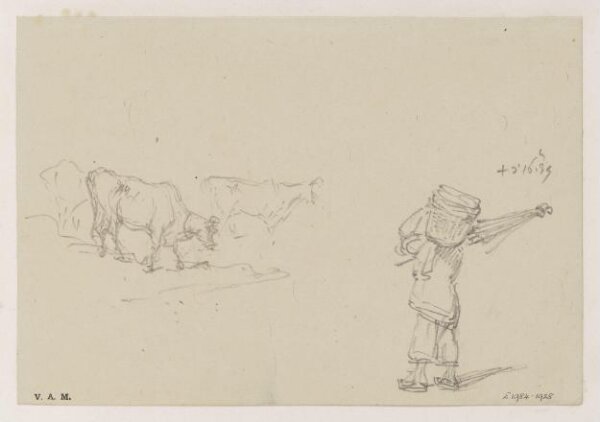 George Chinnery, Cows, and a figure carrying a basket