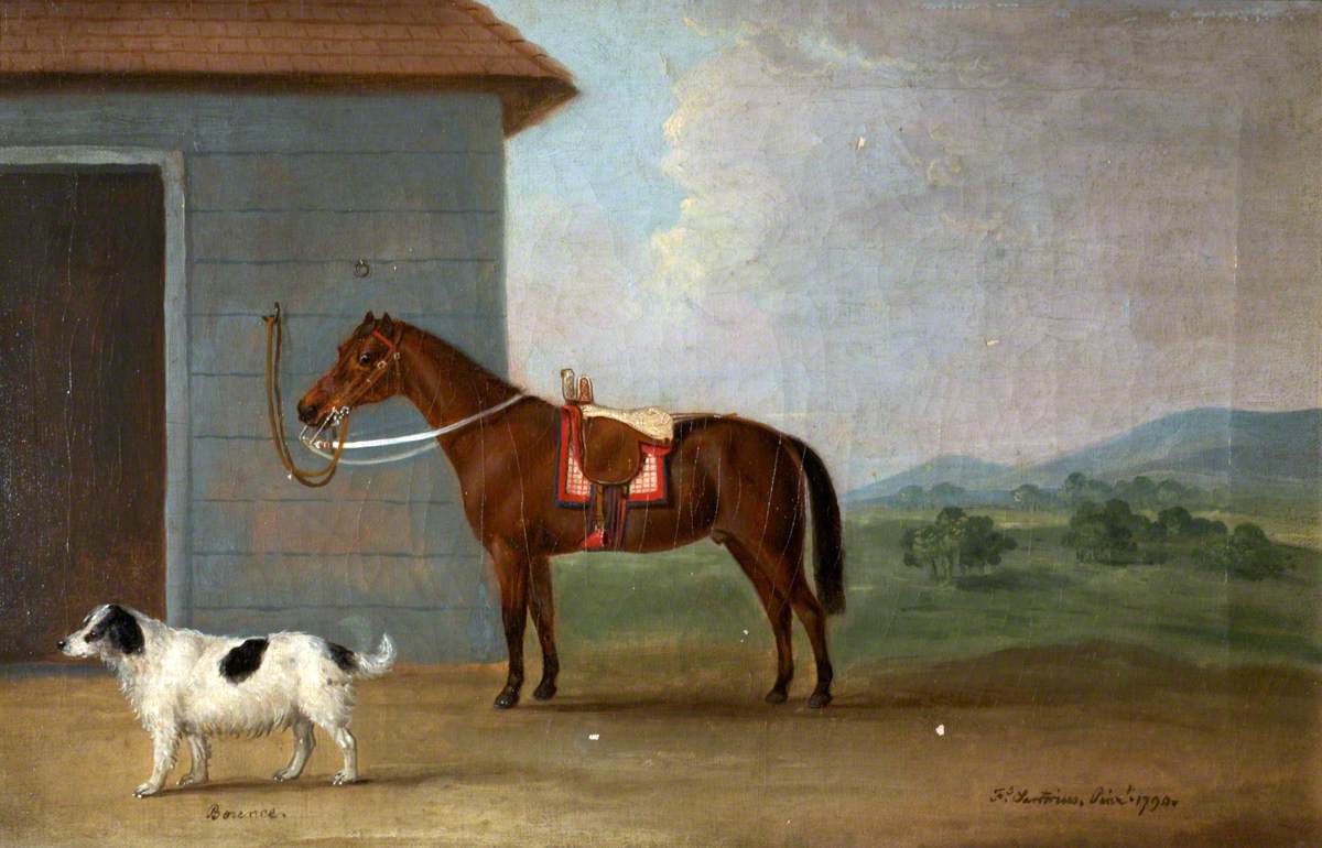 Francis Sartorius, 'Bounce', a Spaniel, with a Bay Horse