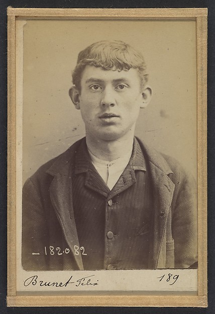 Alphonse Bertillon, Brunet. Felix. 21 ans, né le 21/2/73 à Paris XVe. Peintre en voiture. Anarchiste. 7/7/94.