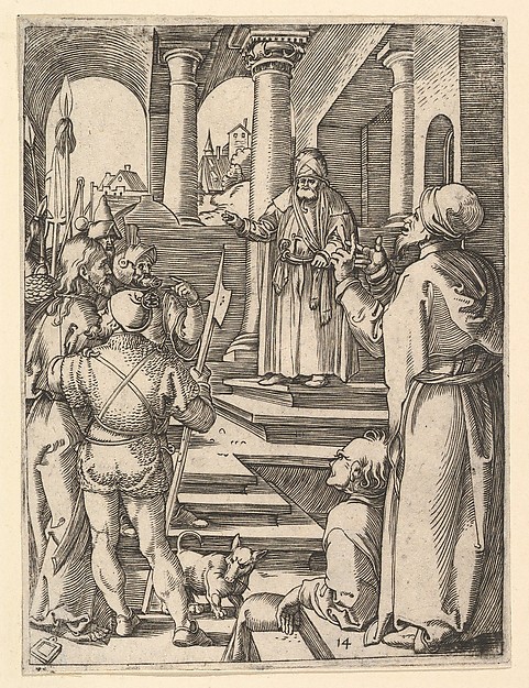 Marcantonio Raimondi, Christ presented to Pilate by henchmen, from "The Passion of Christ", after Dürer