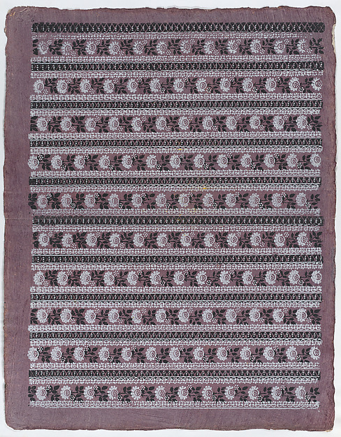 Anonymous, Sheet with ten borders with floral patterns on purple background