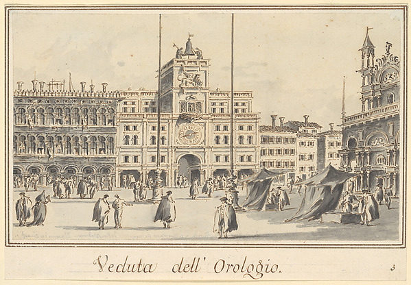 Giacomo Guardi, The Clock Tower of San Marco, from the Front of the Basilica