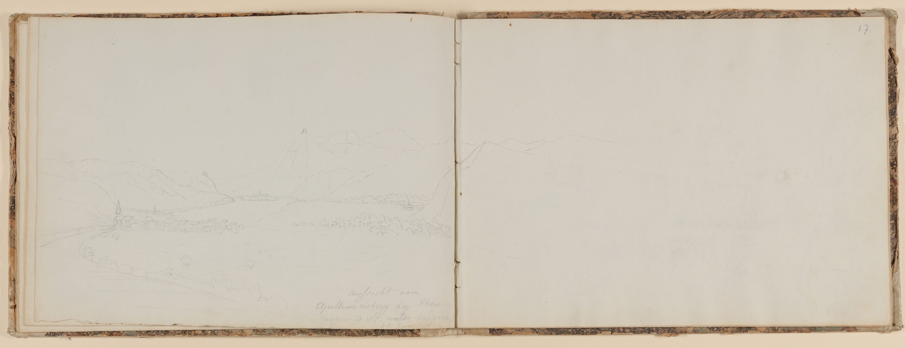 Rosette Städel, Aussicht vom Apollinarisberg bei Remagen am Rhein [aus einem Skizzenbuch der Rosette Städel, Blatt 16v]
