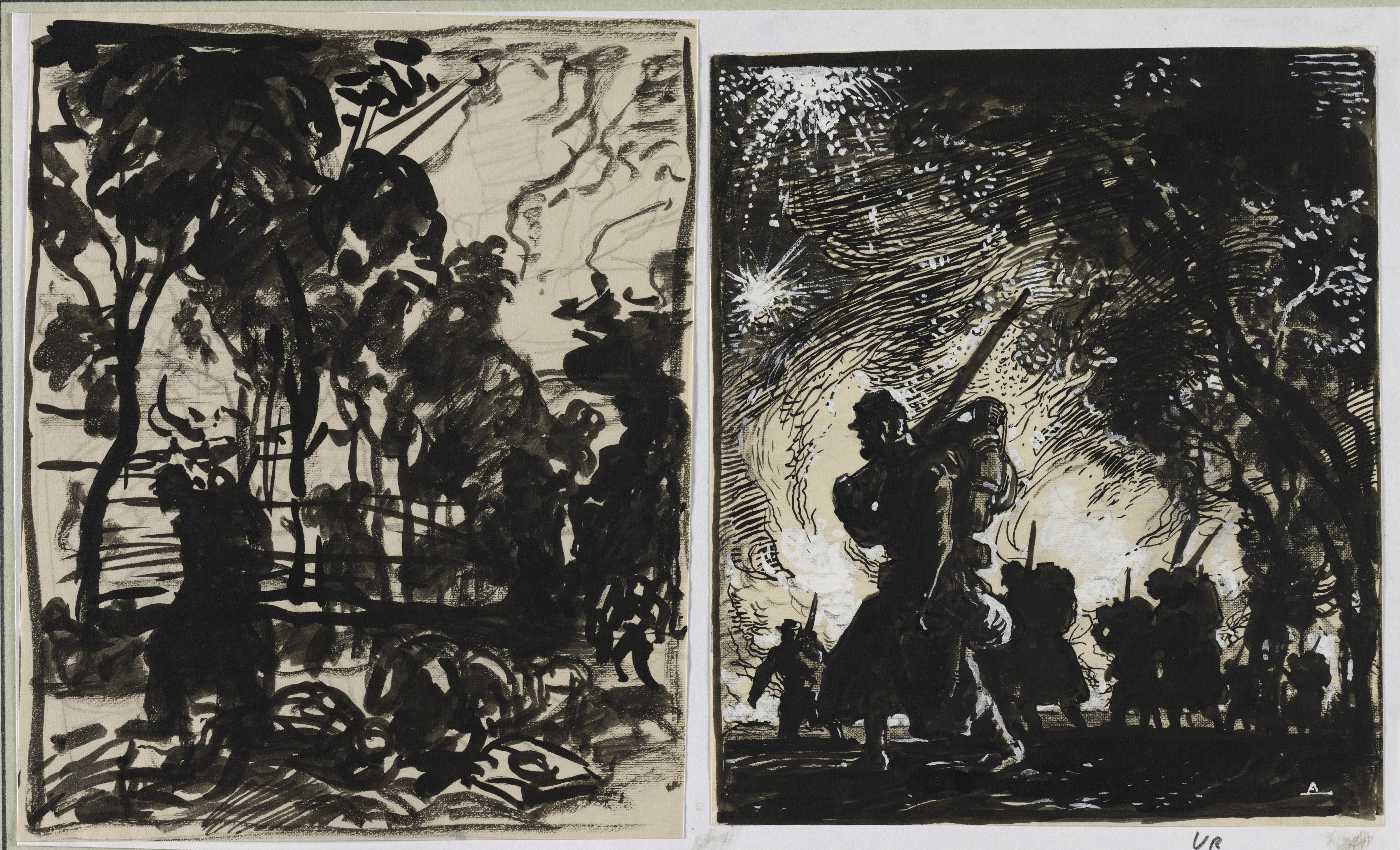 Auguste Louis Lepère, Scène nocturne; patrouille à la lisière d'un bois
