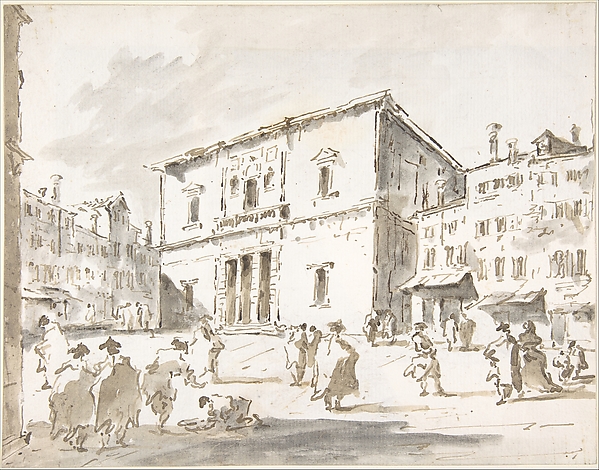 Francesco Guardi, The Fenice Theater in Venice (recto); Fragment of a Larger Drawing Representing Part of a Column and a Cornice (verso)