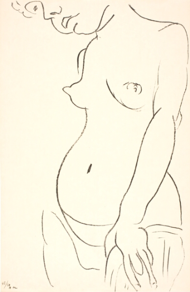 Henri Matisse, Nøgen kvinde i halvfigur, trekvart profil mod venstre. Det øverste af hovedet beskåret