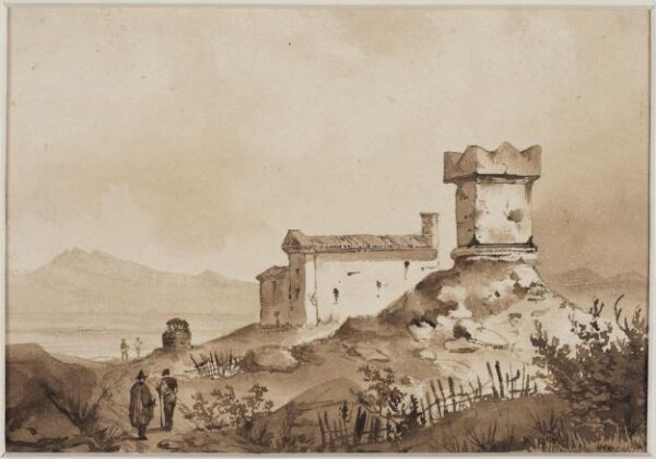 Augustus Wall Callcott, Italian landscape, with an ancient Roman sarcophagus