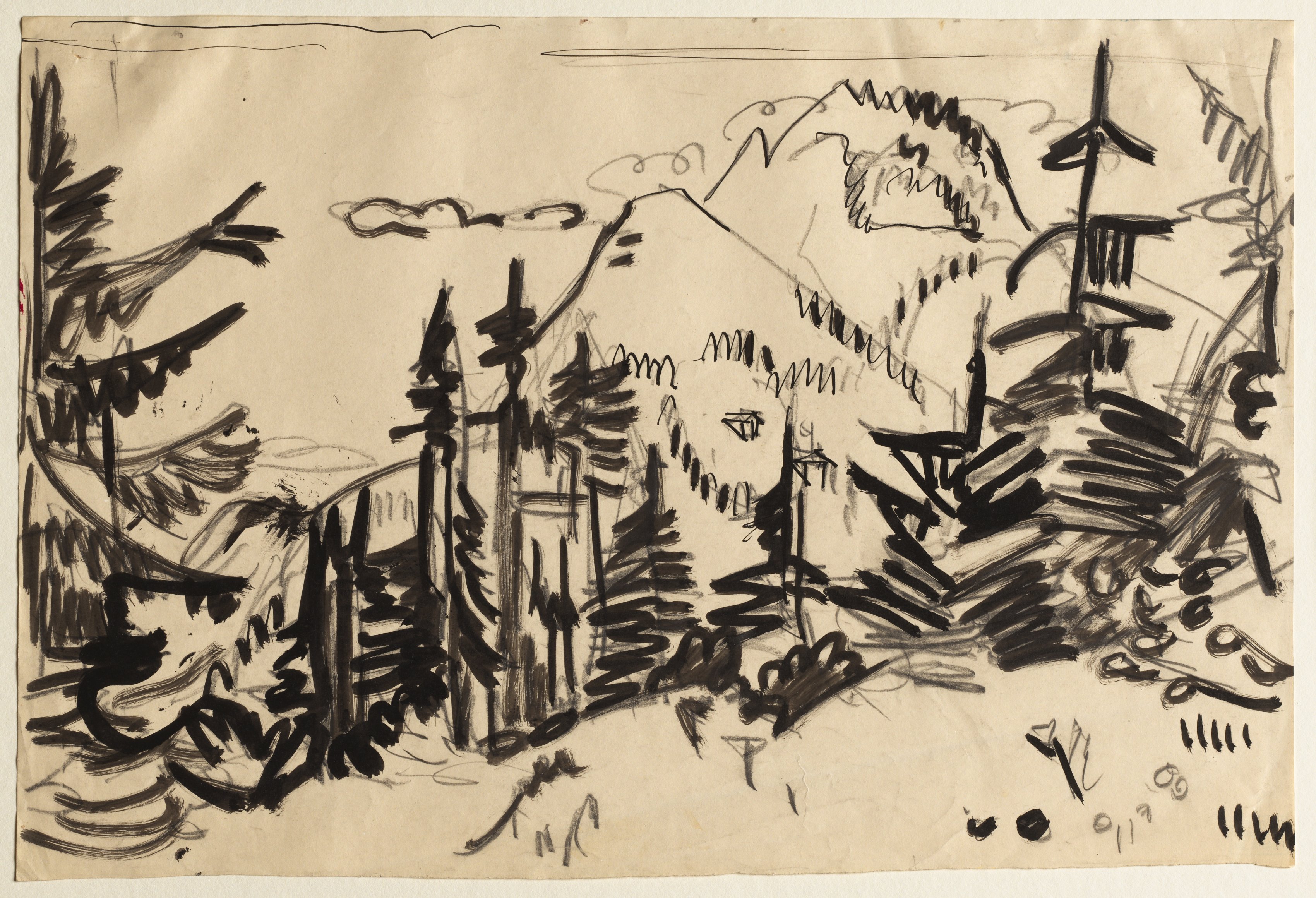 Ernst Ludwig Kirchner, Mountain Landscape with Fir Trees