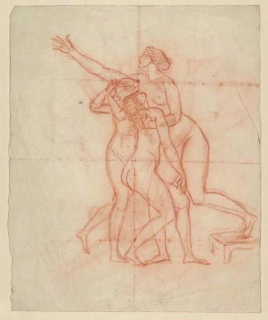 Jacques Louis David, Study for the Wife and Daughters of Brutus (recto); Study of a Male Nude (verso)