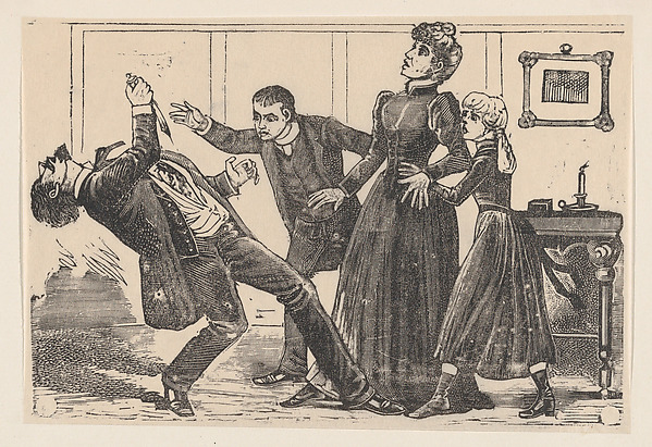 José Guadalupe Posada, A man who has just stabbed himself falls backwards accompanied by three people