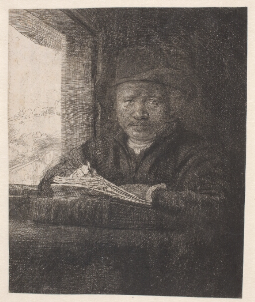 Rembrandt van Rijn, Rembrandt, tegnende ved et vindue