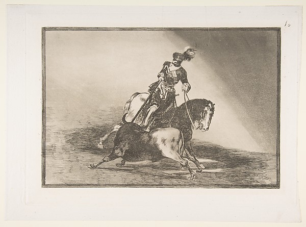 Goya (Francisco de Goya y Lucientes), Charles V spearing a bull in the ring at Valladolid, plate 10 from "La Tauromaquia"