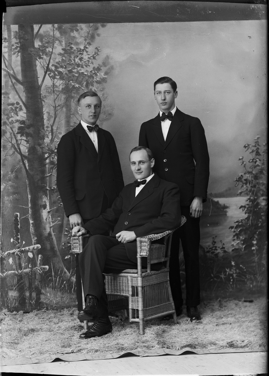 Skötsner-Edhlund, Ateljéporträtt - Emerik Larsson, Evald Andersson och en tredje man från Börstil socken Uppland 1921
