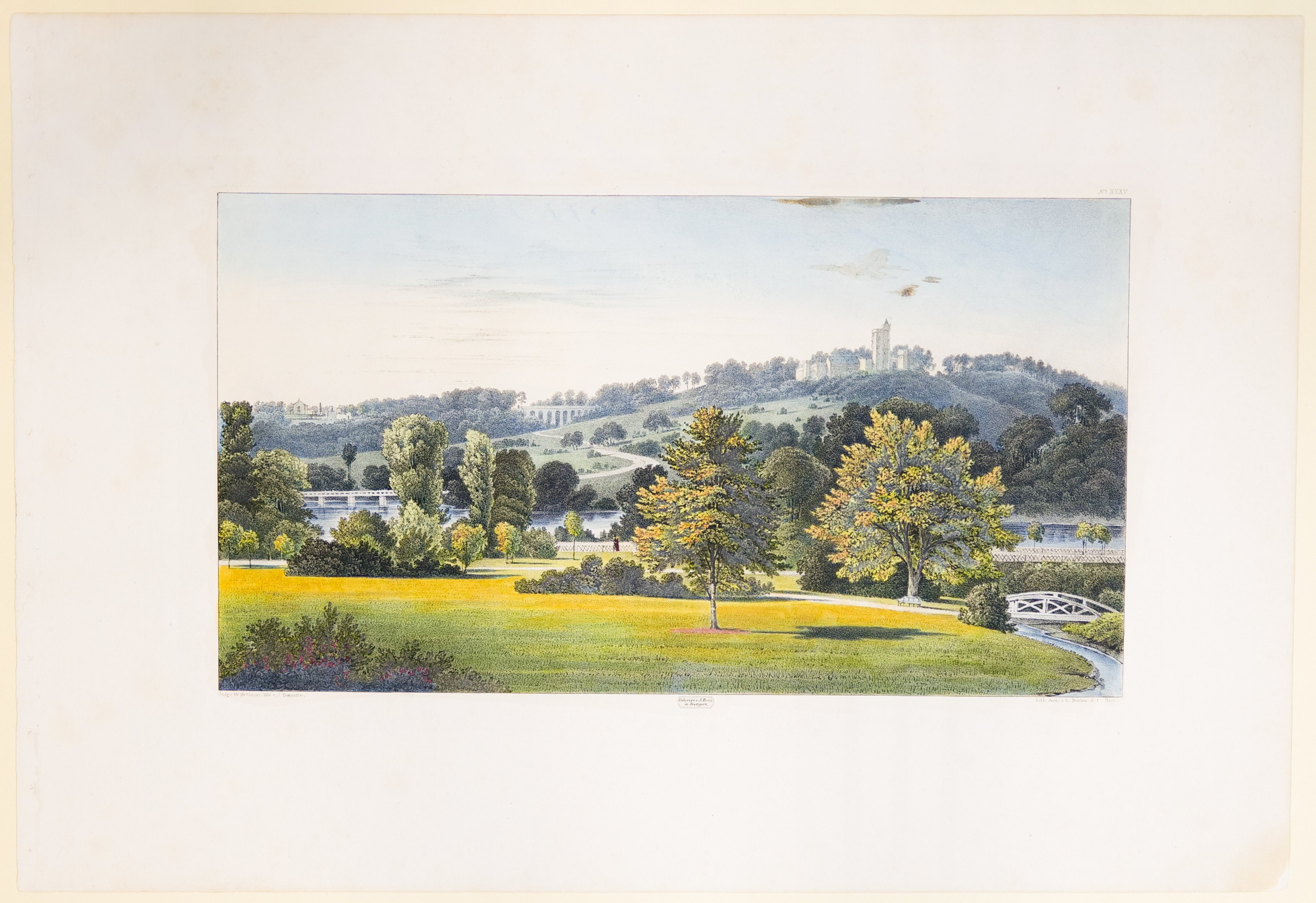 Friedrich Julius Tempeltey, Aussicht vom Moos-Salon, Tafel XXXV der "Andeutungen über Landschaftsgärtnerei"