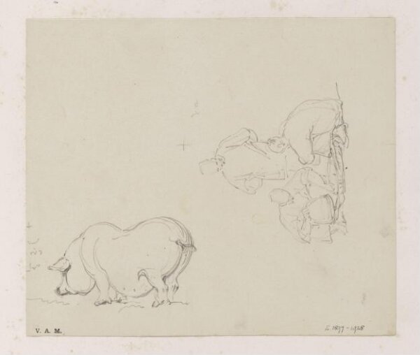 George Chinnery, A pig, and a trio of figures with a basket