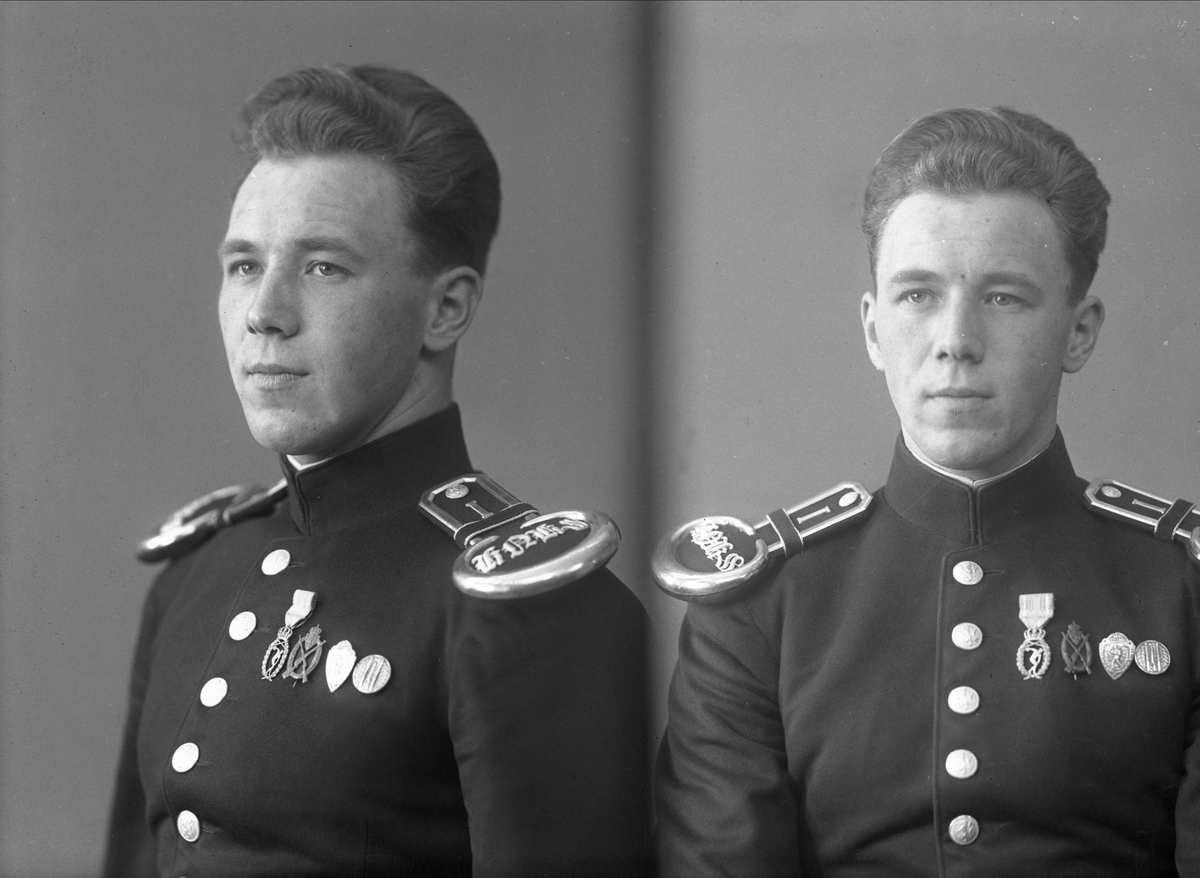 Gustav Borgen, Portrett, to eksponeringer, mann i kadettsersjantuniform.