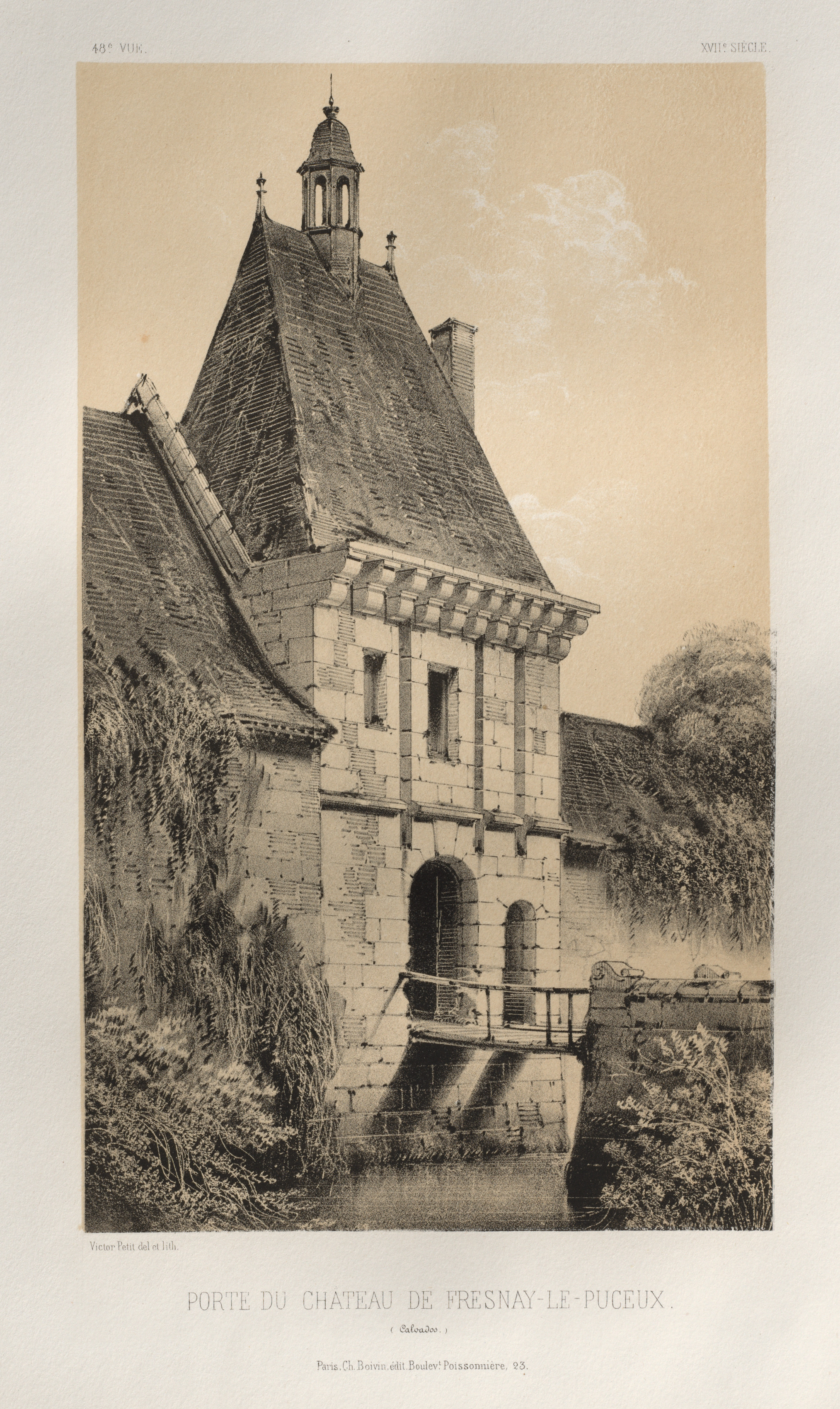 Victor Petit, Architecture Pittoresque ou Monuments des XVeme. Et XVIeme. Siecles: Chateaux de France des XV et XVI Siecles: Pl. 48, Porte Du Château de Fresnay-Le-Puceux (Calvados)