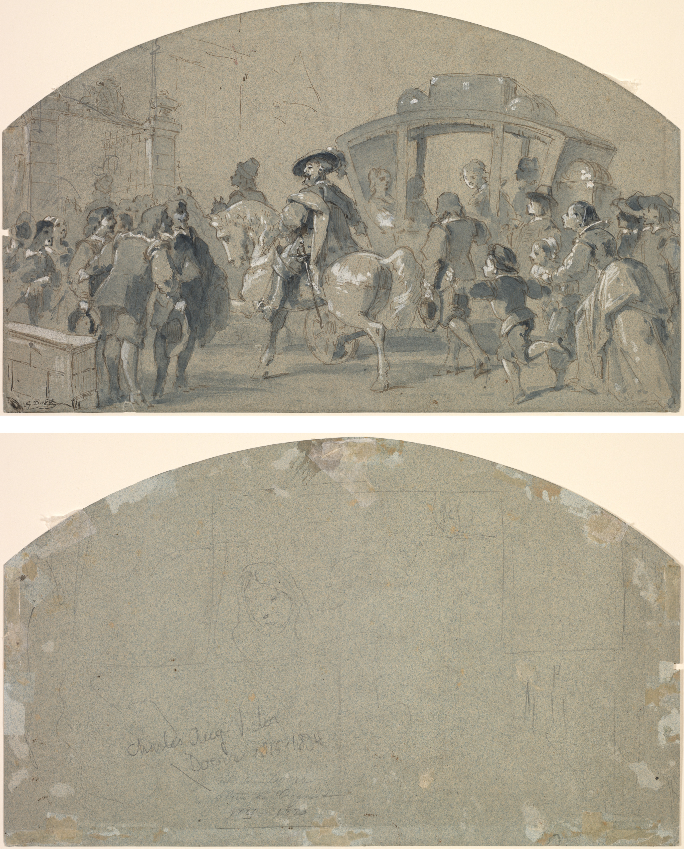Gustave Doré, Street Scene (recto); Sketches (verso)
