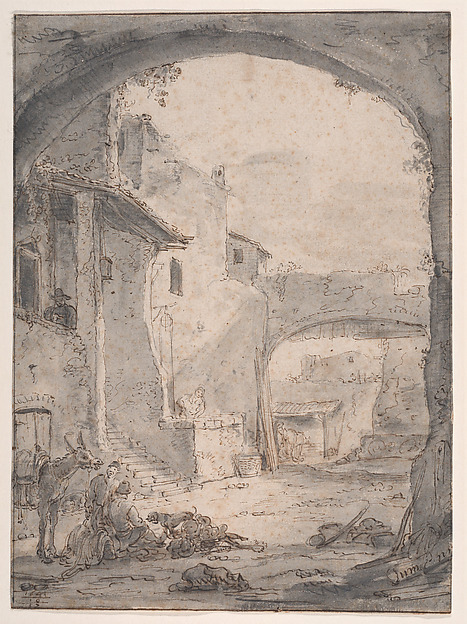 Thomas Wijck, View in an Italianate Courtyard (courtyard with stairs and a round arch)