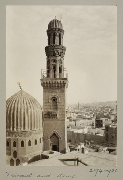 K.A.C. Creswell, Minaret and dome of the funerary complex of Mamluk Amir Sanjar al-Jawli, Cairo