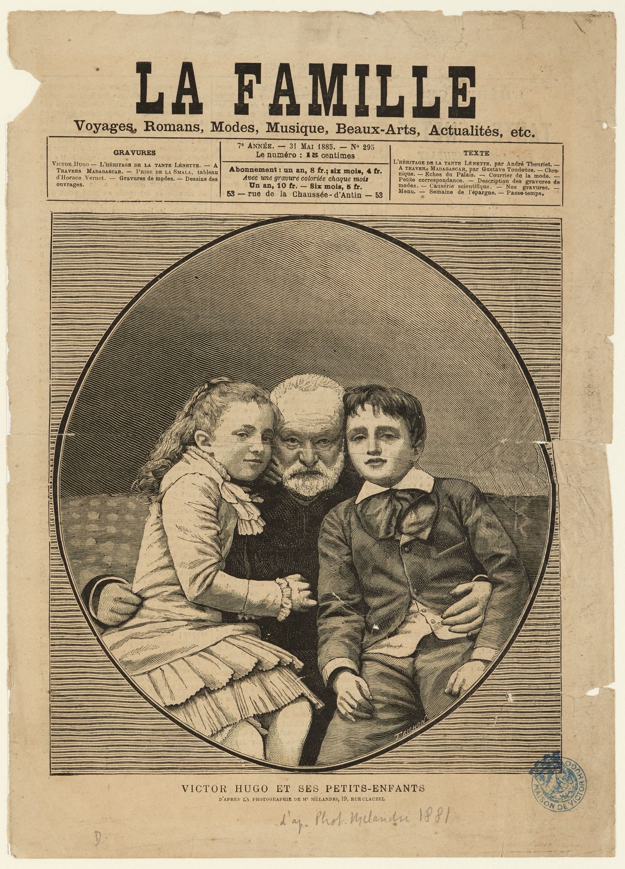 Auguste ou François-Auguste Trichon, Victor Hugo et ses petits-enfants, d'après la photographie de Mr Mélandre, 19, rue Clauzel