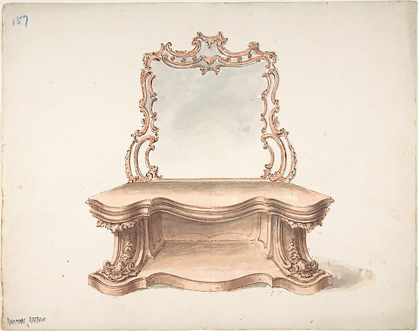 Anonymous, British, 19th century, Design for Curvilinear Side Table with Mirror