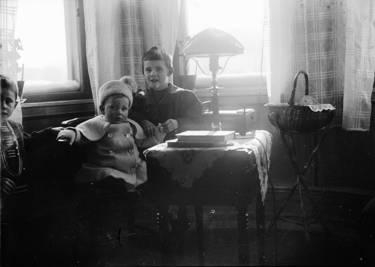 Okänd,, The sons of Ruben and Christiane Liljefors, Alf, Ingemar and Roland, at home, in Sweden