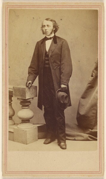 George Kendall Warren, [Unidentified man with long sideburns, standing, holding his hat in his left hand]