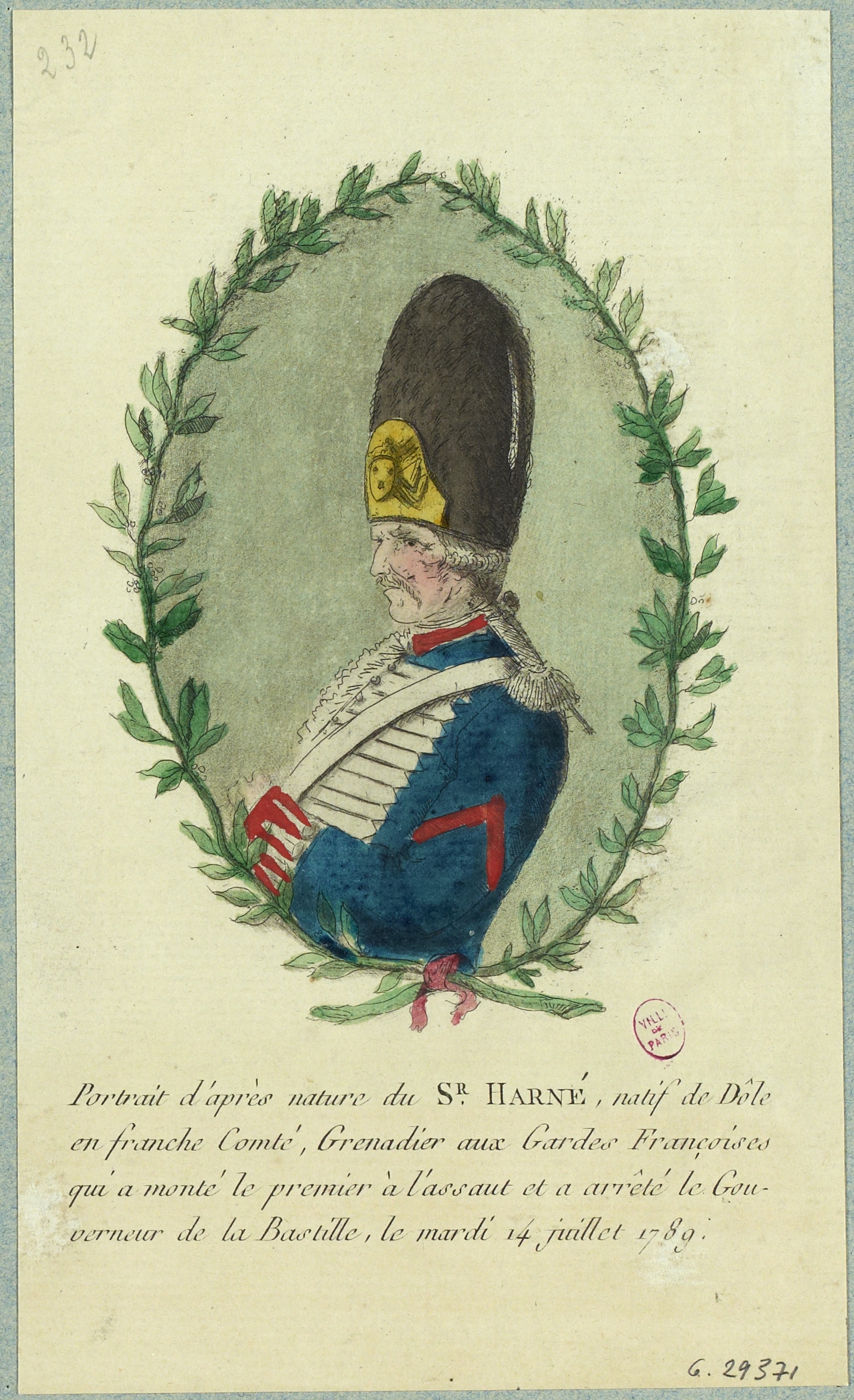 Anonyme, Portrait d'après nature du Sr Harné [...]