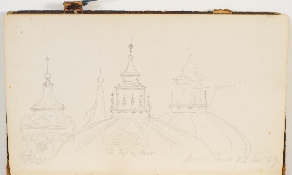 P.C. Skovgaard, To kirkekupler og et firkantet tårn, tvillingekirkerne S. Maria di Monte Santo og S. Maria de' Miracoli på Piazza del Popolo Rom