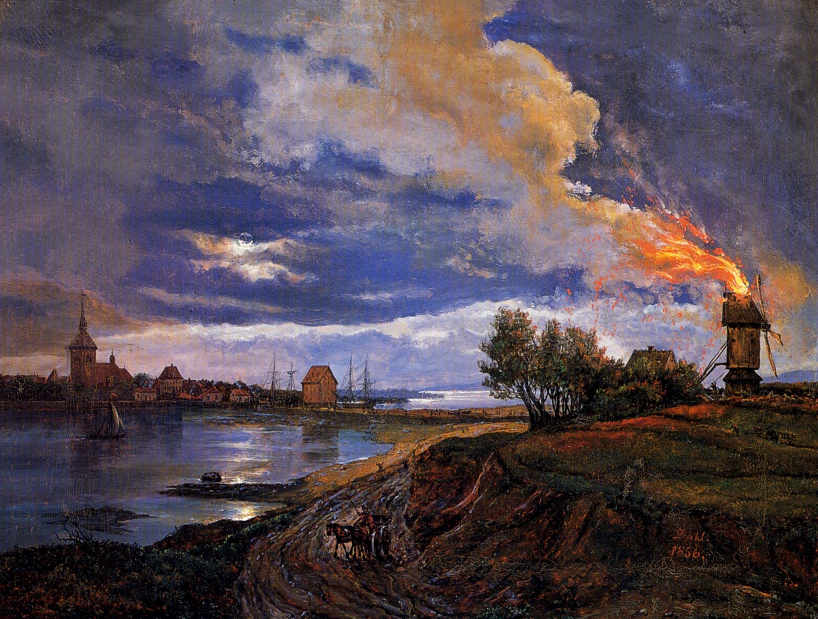 Johan Christian Dahl, Burning Windmill at Stege