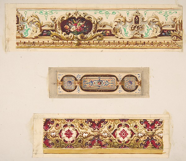 Jules-Edmond-Charles Lachaise, Three designs for painted borders to decorate a room