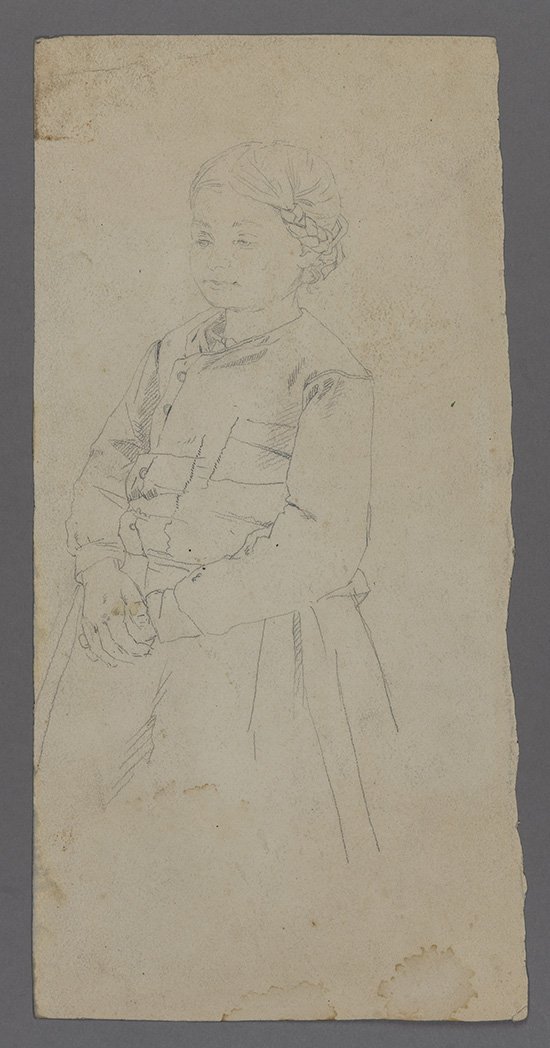 Karl Hagemeister, Stehendes Mädchen, Anfang der 1870er Jahre (rückseitig: Wolkenstudie)