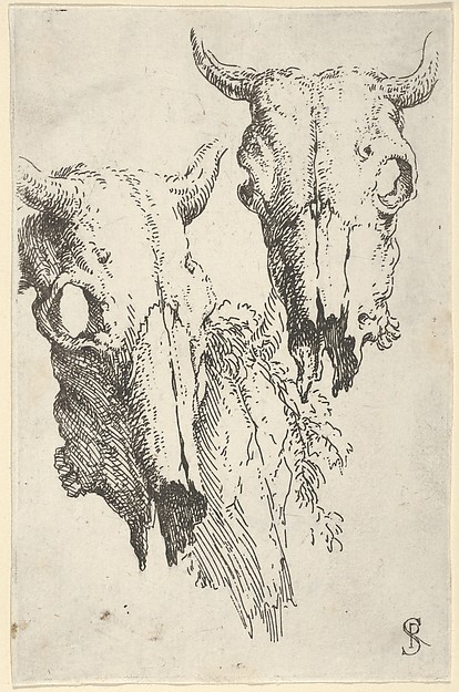 Salvator Rosa, Two ox skulls and a portion of a third, study for "Democritus in Meditation"