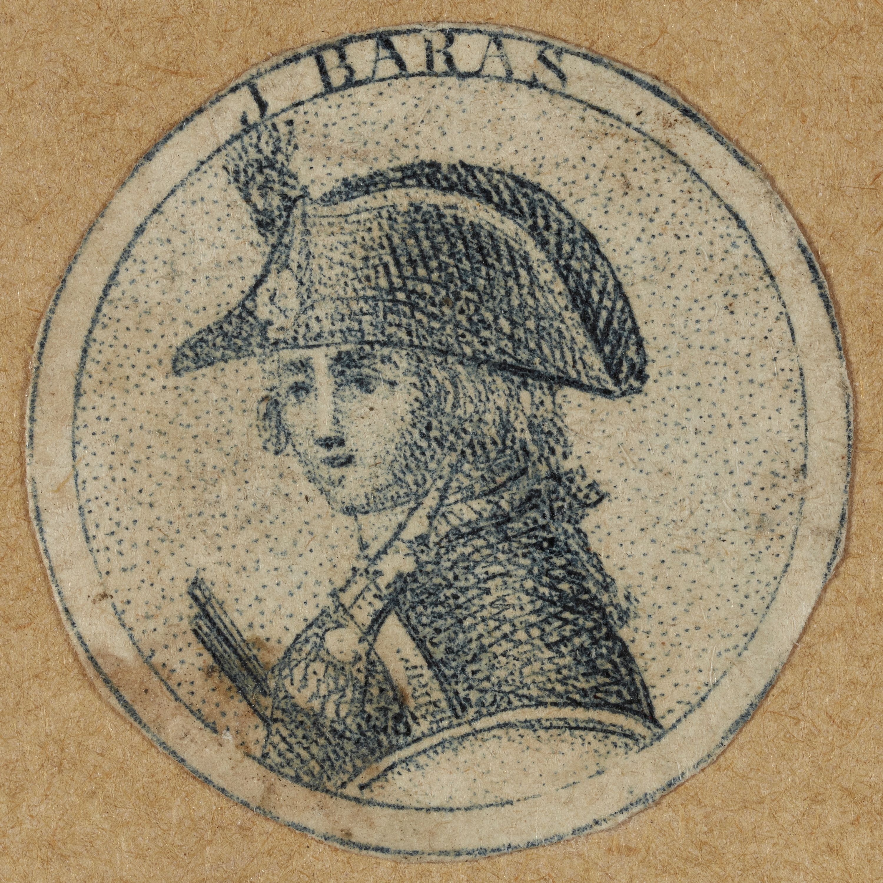Anonyme, Portrait du héro martyr, J. Baras d'une série de 12 médaillons portraits destinés à orner des boutons d'habit, 1793-1794 (An II). Révolution française.