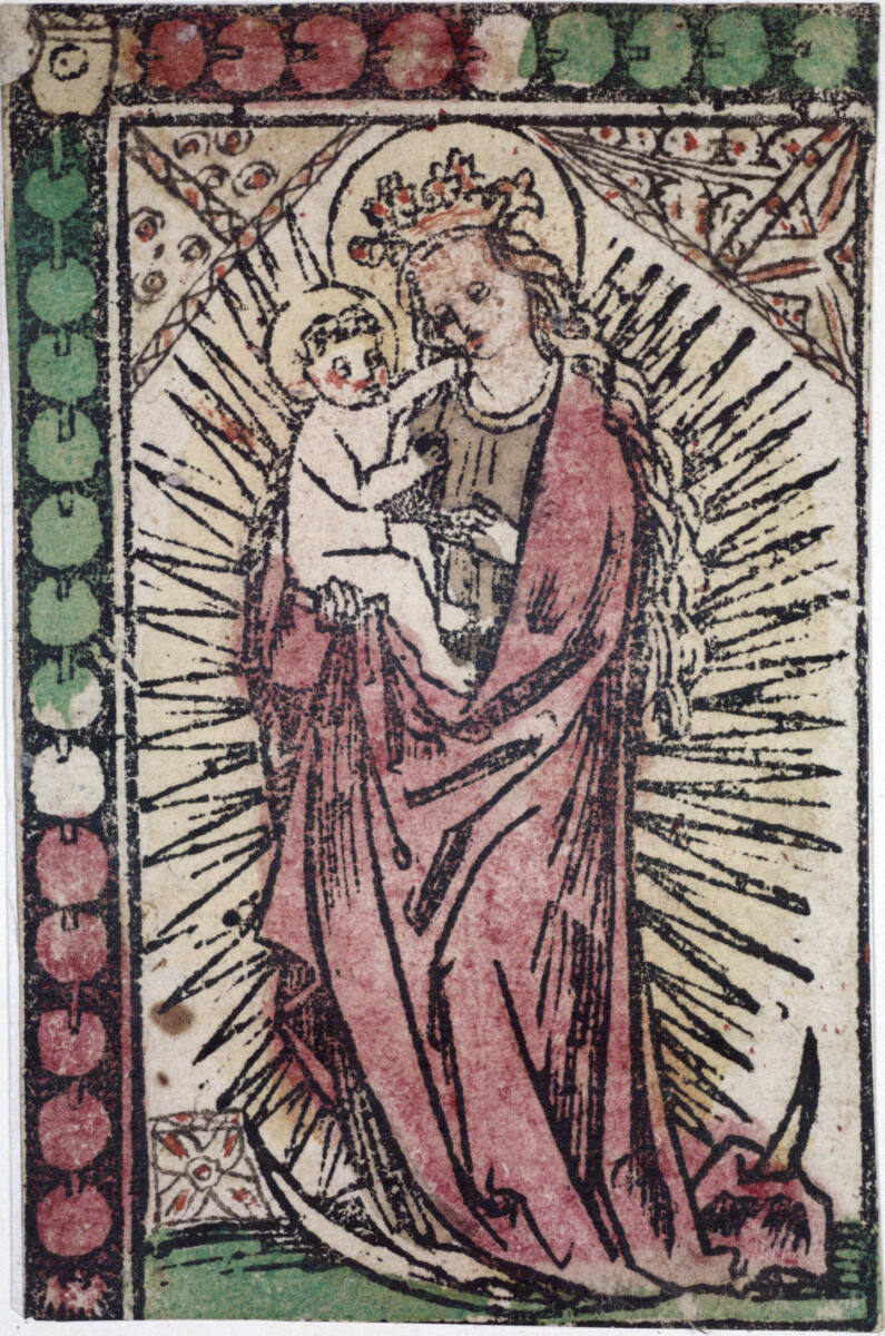 Anonym, Die Madonna in der Glorie auf dem Halbmond (Rosenkranz-Rahmen)