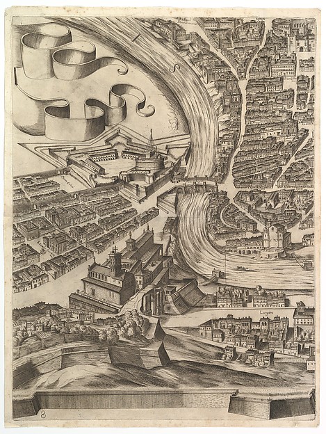 Antonio Tempesta, Plan of the City of Rome. Part 8 with the Castel Sant'Angelo