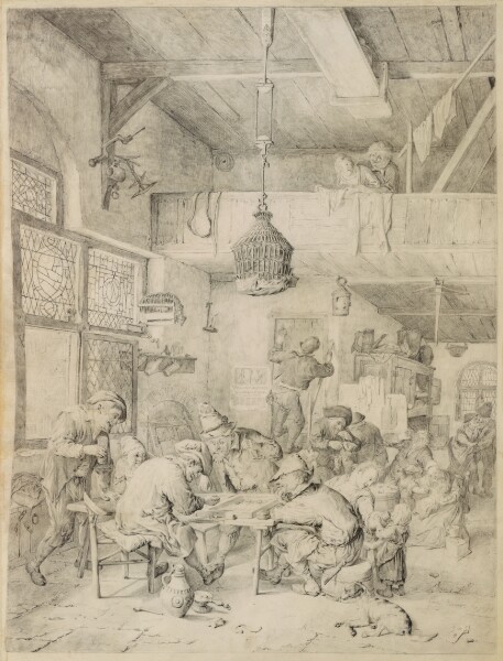 Cornelis Dusart, Tavern-Goers Playing Backgammon and Merrymaking