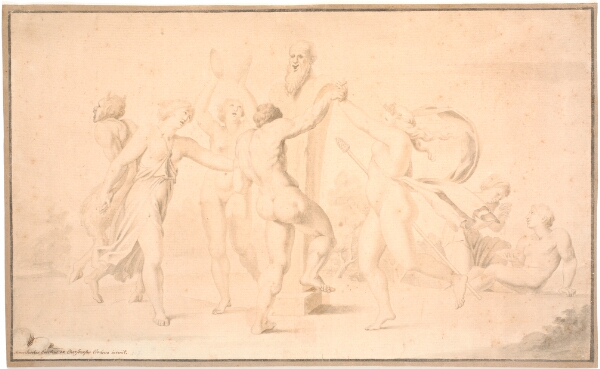 Asmus Jacob Carstens, Bakkanal. En satyr, en bakkant og tre bakkantinder danser om en Priapsherme
