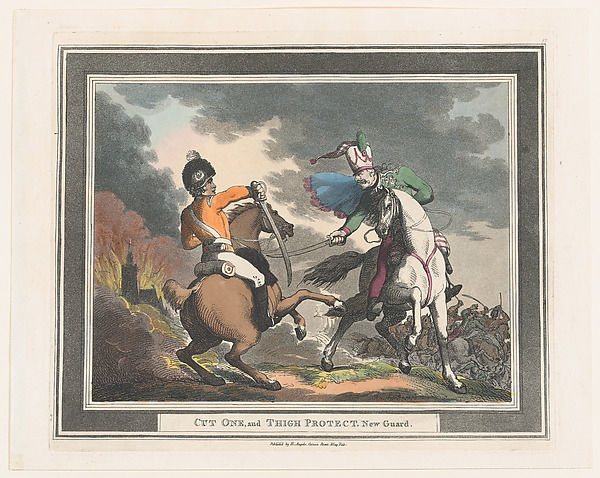 Thomas Rowlandson, Cut One and Thigh Protect New Guard