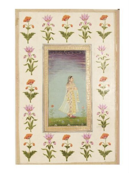 Unknown, a lady walking through flowers.