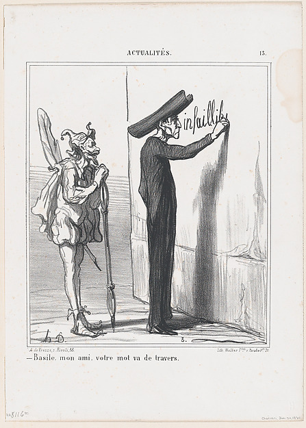 Honoré Daumier, Basile, my friend, your word is going to be askew, from 'News of the day,' published in Le Charivari, January 20, 1870