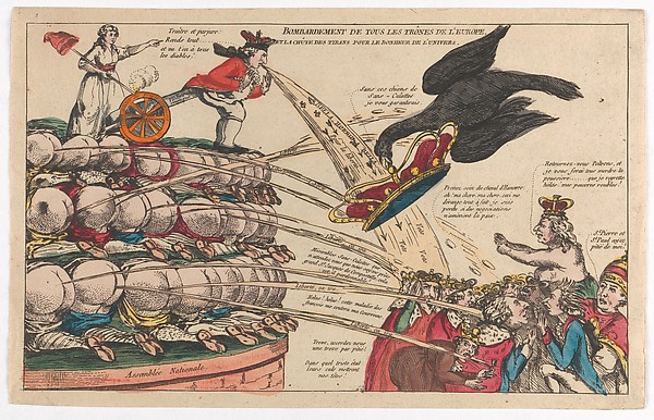 Anonymous, French, 18th century, The Bombardment of All the Thrones of Europe and the Fall of the Tyrants for the Happiness of the Universe (Bombardement de Tous les Trônes de l'Europe et la Chûte des Tyrans pour la Bonheur de l'Univers)
