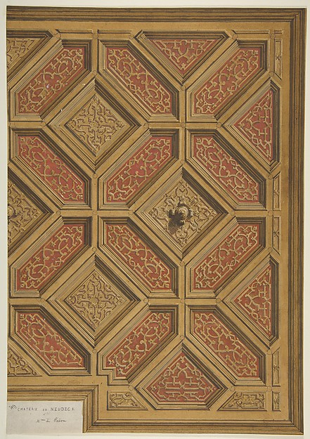 Jules-Edmond-Charles Lachaise, Design for Coffered Ceiling, Mme Païva's Chateau at Neudeck