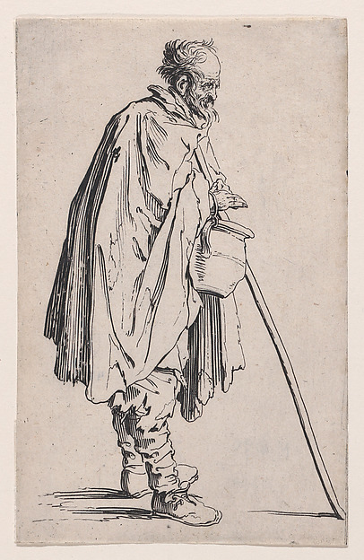 Jacques Callot, Le Mendiant au Couvet (The Beggar of Couvet), from "Les Gueux suite appelée aussi Les Mendiants, Les Baroni, ou Les Barons" (The Beggars, also called the Barons)