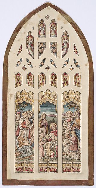 Anonymous, British, 19th century, Design for a stained glass window with Jesus Blessing the Little Children