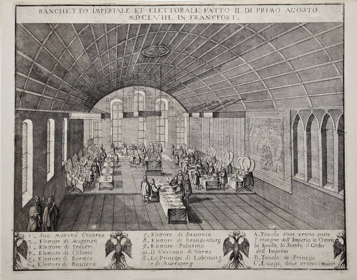 Anonym, Festbankett zur Kaiserkrönung von Leopold I. am Römerberg in Frankfurt am Main am 1. Juli 1658